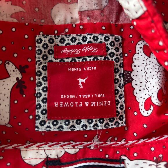 Denim & Flower Ricky Singh Men's Size L Red Festive Holiday Button-Up Shirt # D - Picture 5 of 8